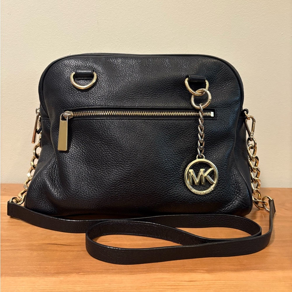 Michael Kors Pebbled Leather Black Satchel Crossbody